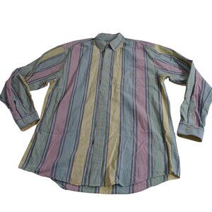 Vtg Eddie Bauer Mens Striped Button Down Collared Shirt Size L TALL Multicolor